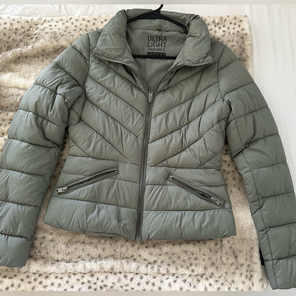 Olive Green Zip-Up Puffer Jacket